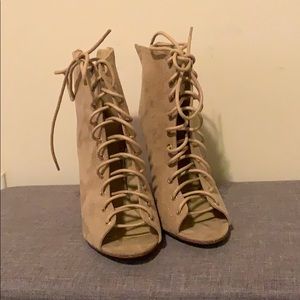 Taupe tie up ankle boots